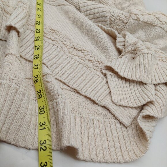 Poncho Cream Size Large / XL Wool Blend Sweater Fringe Boho Inc International - Picture 4 of 6